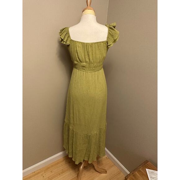 Blue Pepper Textured Flutter Sleeve Maxi Dress Yellow Green Sz Medium - Picture 3 of 5